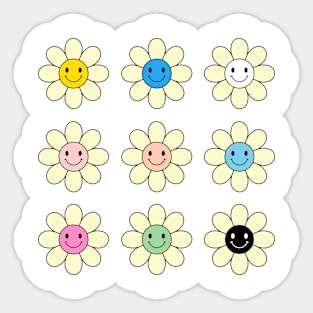 Flower Smiles 9 Pink Blue Yellow Sticker